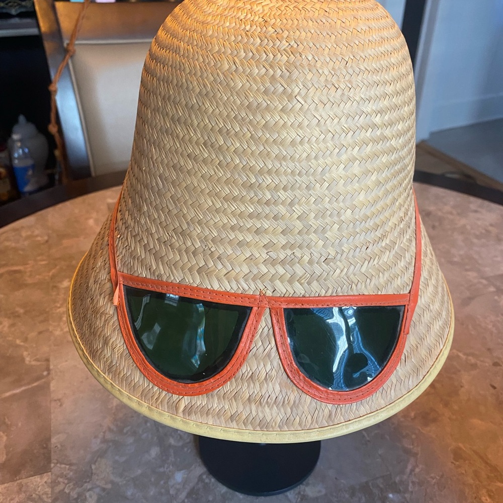 1960s straw hat with built in sunglasses